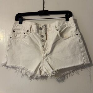 Agolde White Frayed Hem Button-Fly Denim Shorts